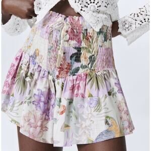 Zara Floral Patchwork High Rise Flowy Shorts Size Medium Blogger Favorite